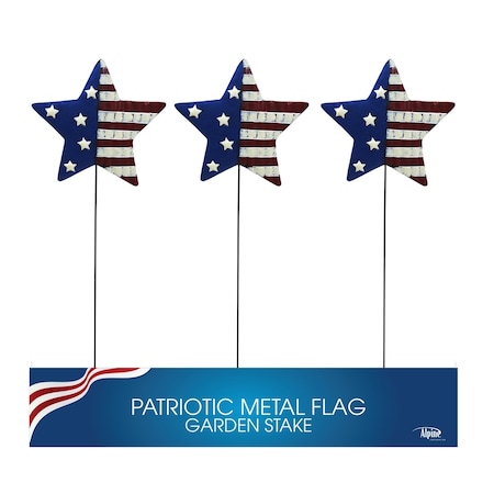 Alpine USA Star Red White Blue Metal 24" H Outdoor Garden Stake QEL152